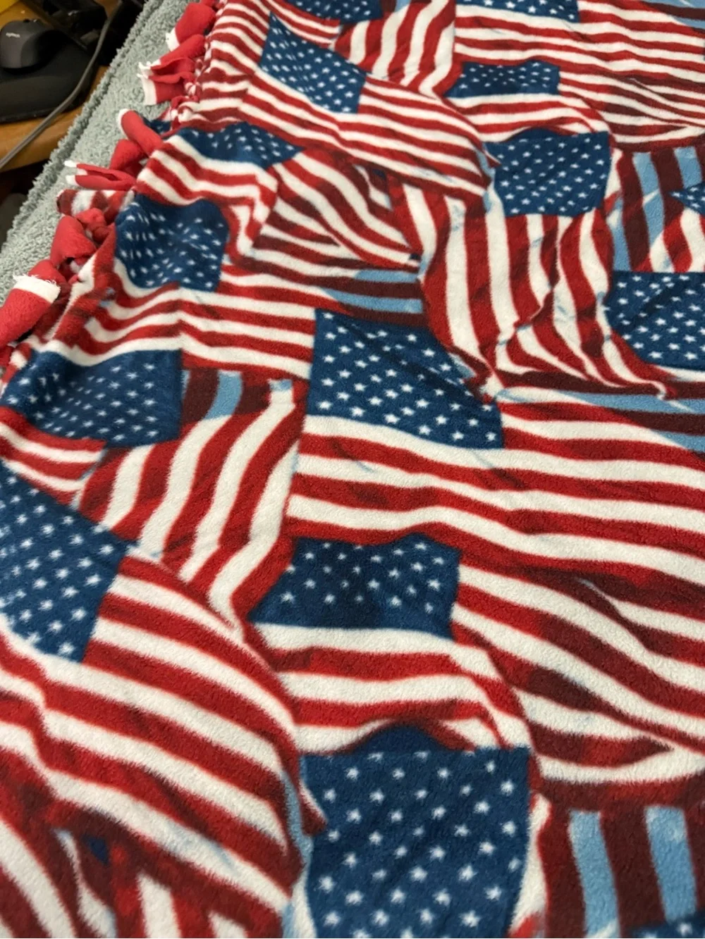 Patriotic Themed & Bald Eagle Flying Reversible 55” X 67” Fleece Tied Blanket